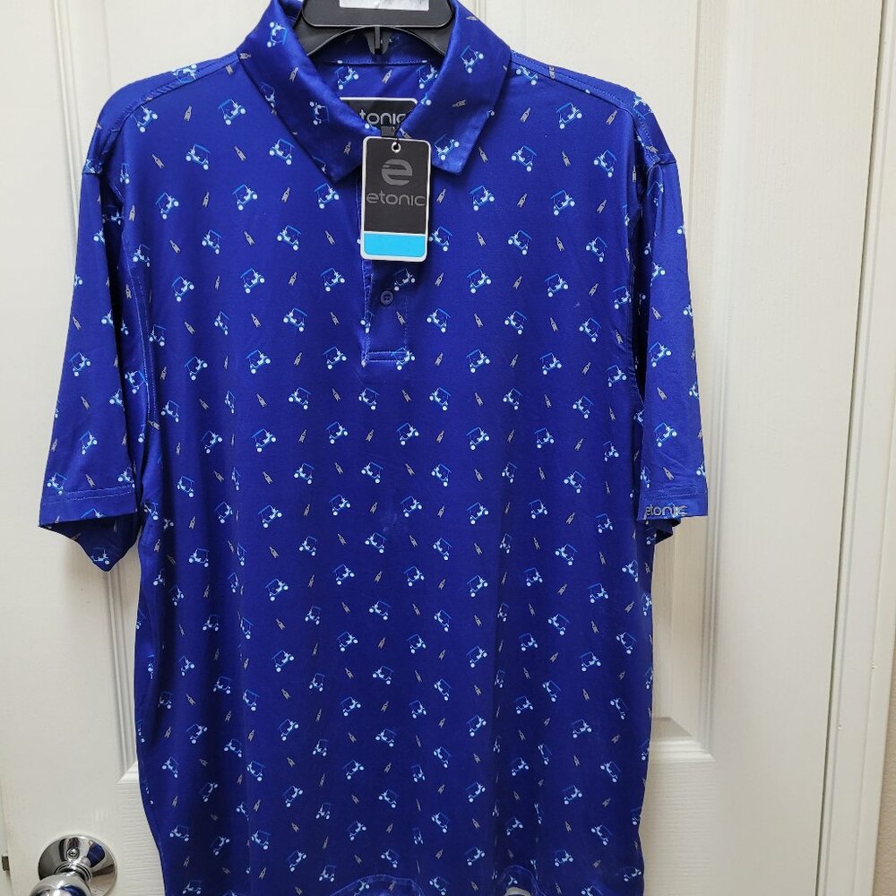 Etonic blue men's golf shirt - NEW with tags size L Golf cart design